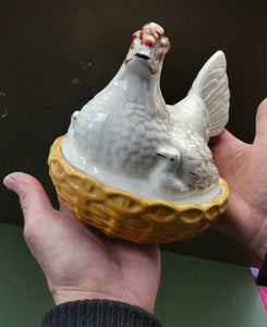 Victorian Staffordshire Pottery Chicken or Hen on a Nest 