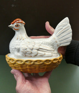 Victorian Staffordshire Pottery Chicken or Hen on a Nest 