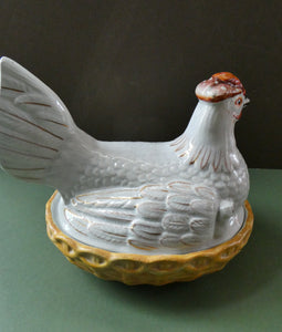 Victorian Staffordshire Pottery Chicken or Hen on a Nest 