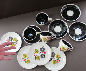 1950s Wade Red Berries Rosehip Pattern, Trio: Cup, Saucer and Side Plate