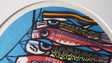 Load image into Gallery viewer, Clifton Karhu Koinobori Carp Flying Kites 1970s Colour Woodcut Signed
