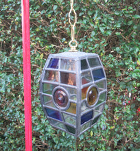 Load image into Gallery viewer, Vintage Geometric STAINED GLASS Hanging Hall Lantern or Pendant Light Shade.
