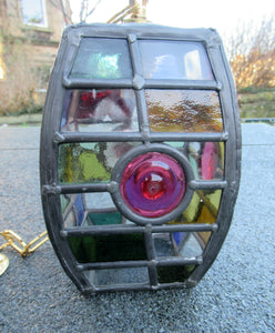 Vintage Arts and Crafts Stained Glass Pendant Hall Lantern
