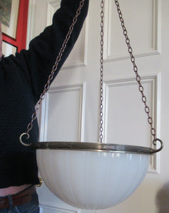 LARGE Antique ART DECO 1920s Opaline Moonstone Milk Glass Pendant Light Shade. Made by Jefferson USA