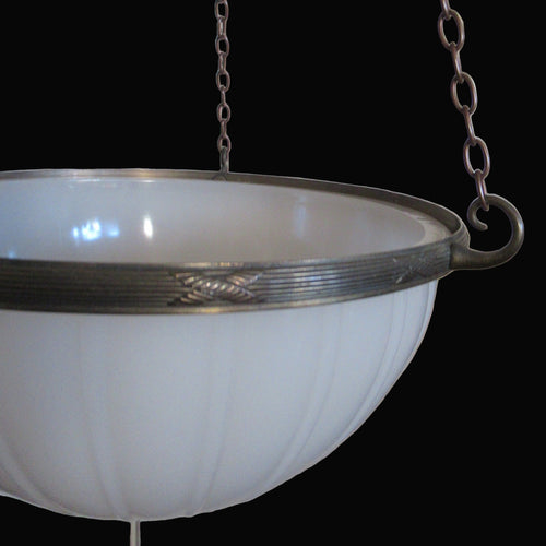 LARGE Antique ART DECO 1920s Opaline Moonstone Milk Glass Pendant Light Shade. Made by Jefferson USA