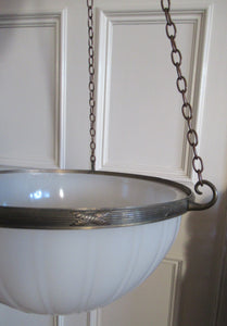 LARGE Antique ART DECO 1920s Opaline Moonstone Milk Glass Pendant Light Shade. Made by Jefferson USA