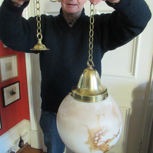 1930s Vintage Art Deco Pendant Glass Globe Shade. Marble Effect
