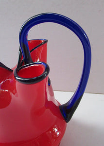 1930s Czech Red and Blue Tango Vase Jug by Franz Welz