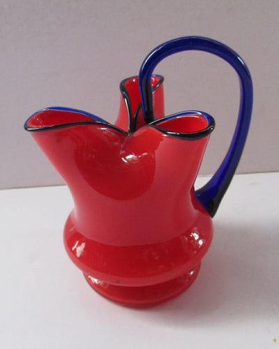1930s Czech Red and Blue Tango Vase Jug by Franz Welz