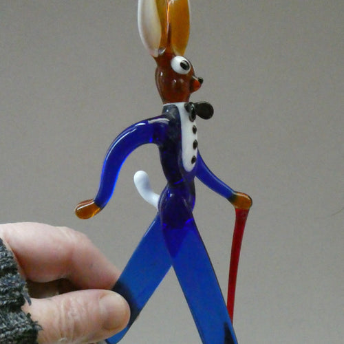 1950s British Lampwork Glass Animal by Pirelli Glass. Walking Rabbit