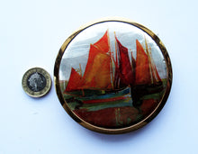 Load image into Gallery viewer, Vintage 1960s POWDER COMPACT with Images of Sailing Ships on the Lid Made from Coloured Foils
