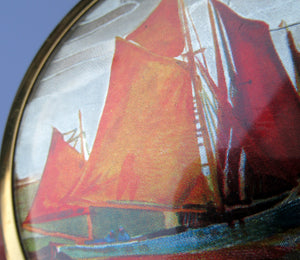 Coloured Foils Vintage Powder Compact with Sailing Ships in Harbour
