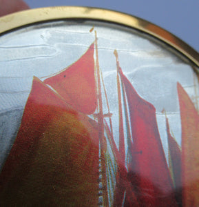 Coloured Foils Vintage Powder Compact with Sailing Ships in Harbour