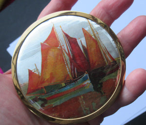 Coloured Foils Vintage Powder Compact with Sailing Ships in Harbour