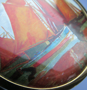 Coloured Foils Vintage Powder Compact with Sailing Ships in Harbour