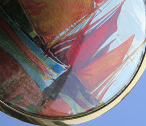 Coloured Foils Vintage Powder Compact with Sailing Ships in Harbour