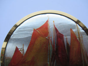 Coloured Foils Vintage Powder Compact with Sailing Ships in Harbour