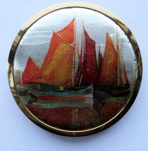 Coloured Foils Vintage Powder Compact with Sailing Ships in Harbour