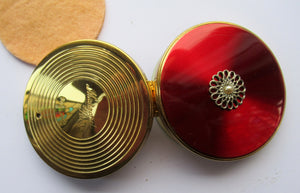 1960s Vintage Powder Compact Margaret Rose Red Enamel