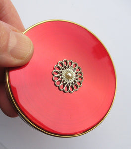 1960s Vintage Powder Compact Margaret Rose Red Enamel