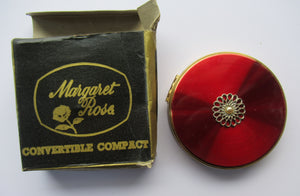 1960s Vintage Powder Compact Margaret Rose Red Enamel