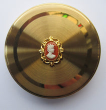 Load image into Gallery viewer, 1960s Gold Tone Margaret Rose Face Powder Compact with Mock Cameo
