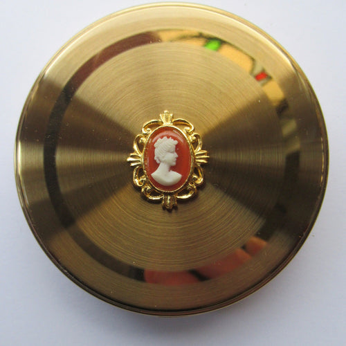 1960s Gold Tone Margaret Rose Face Powder Compact with Mock Cameo