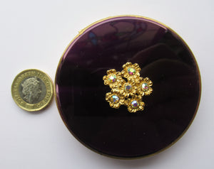1960s Margaret Rose Compact with Purple Enamel and Gold Decoration