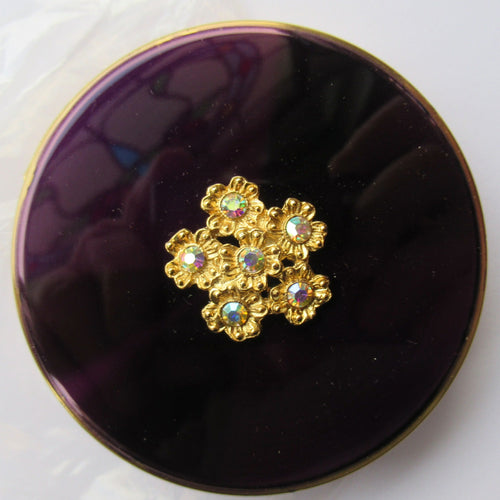 1960s Margaret Rose Compact with Purple Enamel and Gold Decoration