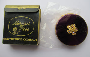 1960s Margaret Rose Compact with Purple Enamel and Gold Decoration