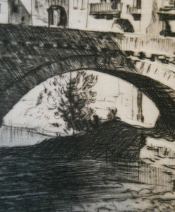 Lionel Arthur Lindsay Australian Artist 1920s Drypoint Old Bridge at Sospel