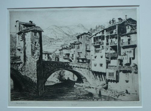 Lionel Arthur Lindsay Australian Artist 1920s Drypoint Old Bridge at Sospel