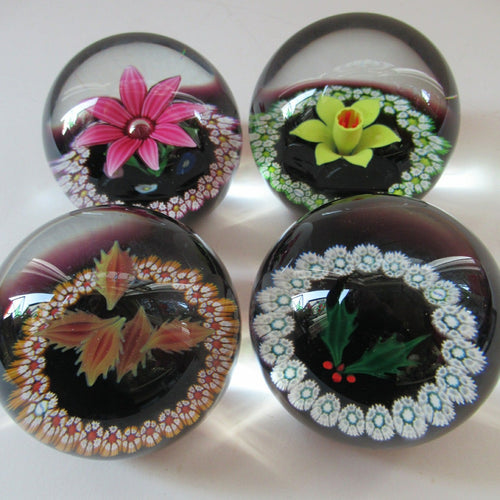 Colin Terris William Manson Set of Four Seasons Caithness Glass Vintage Paperweights 1979