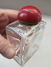 Load image into Gallery viewer, 1950s Red Enamel Topped and Glass Vanity Pots and Bottles. Vintage Glamour

