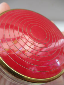 1950s Red Enamel Topped and Glass Vanity Pots and Bottles. Vintage Glamour