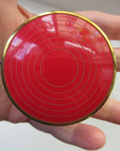 Load image into Gallery viewer, 1950s Red Enamel Topped and Glass Vanity Pots and Bottles. Vintage Glamour
