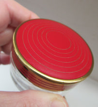Load image into Gallery viewer, 1950s Red Enamel Topped and Glass Vanity Pots and Bottles. Vintage Glamour
