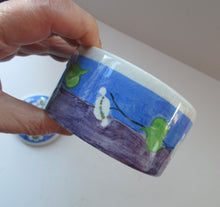 Load image into Gallery viewer, 1920s Mak Merry Scottish Art Pottery Lidded Dish or Powder Bowl Blue with White Prunus
