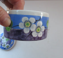 Load image into Gallery viewer, 1920s Mak Merry Scottish Art Pottery Lidded Dish or Powder Bowl Blue with White Prunus
