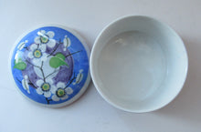 Load image into Gallery viewer, 1920s Mak Merry Scottish Art Pottery Lidded Dish or Powder Bowl Blue with White Prunus
