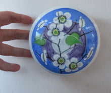 Load image into Gallery viewer, 1920s Mak Merry Scottish Art Pottery Lidded Dish or Powder Bowl Blue with White Prunus
