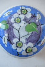 Load image into Gallery viewer, 1920s Mak Merry Scottish Art Pottery Lidded Dish or Powder Bowl Blue with White Prunus
