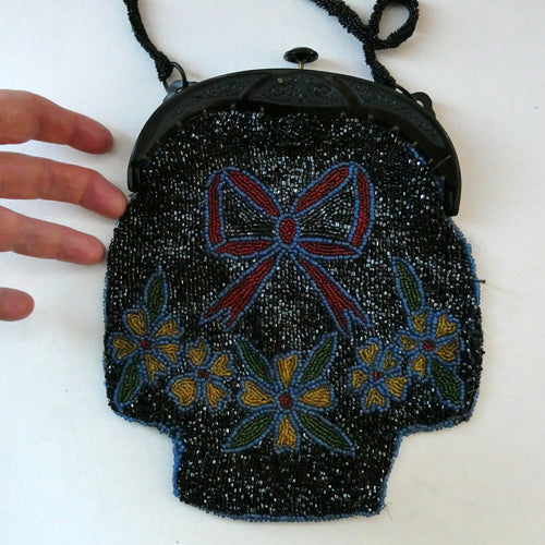 Antique Edwardian Glass Micro Bead Evening Bag with Celluloid Clasp