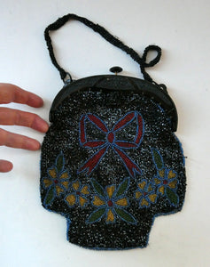 Antique Edwardian Glass Micro Bead Evening Bag with Celluloid Clasp