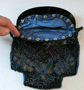 Antique Edwardian Glass Micro Bead Evening Bag with Celluloid Clasp