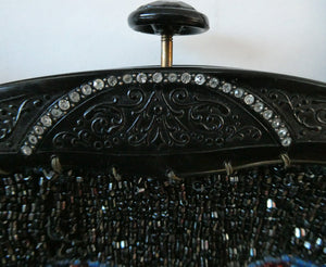 Antique Edwardian Glass Micro Bead Evening Bag with Celluloid Clasp
