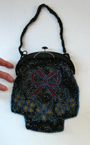 Antique Edwardian Glass Micro Bead Evening Bag with Celluloid Clasp
