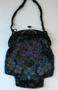 Antique Edwardian Glass Micro Bead Evening Bag with Celluloid Clasp