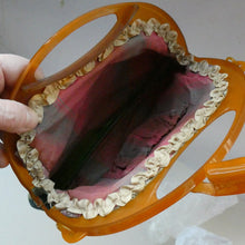 Load image into Gallery viewer, rt Deco Bauhaus Tapestry Bag 1930s with Amber Bakelite Handles
