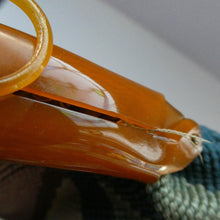 Load image into Gallery viewer, rt Deco Bauhaus Tapestry Bag 1930s with Amber Bakelite Handles
